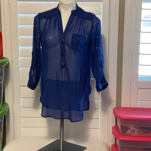 INC International Concepts Sheer Navy Blouse - Picture 1 of 5